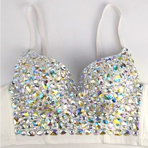 Absolutely Stunning White AB Embellished Gem Stone Beaded Bustier Corset Top